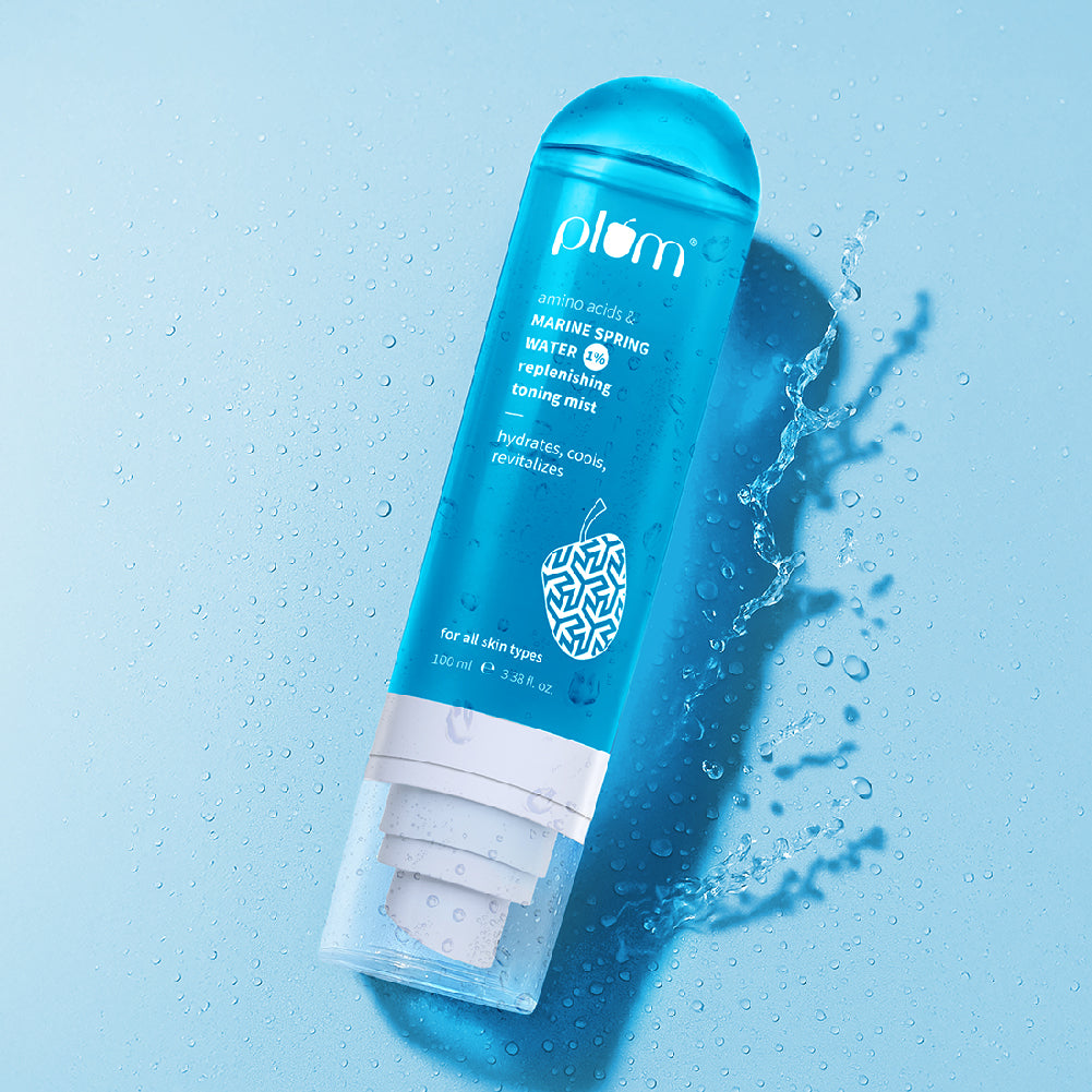 Plum 1% Marine Spring Water Replenishing Toning Mist Spray with Amino Acids | Hydrates, Cools & Revitalizes | With Active Minerals | On-The-Go Soothing Face Mist, 100ml
