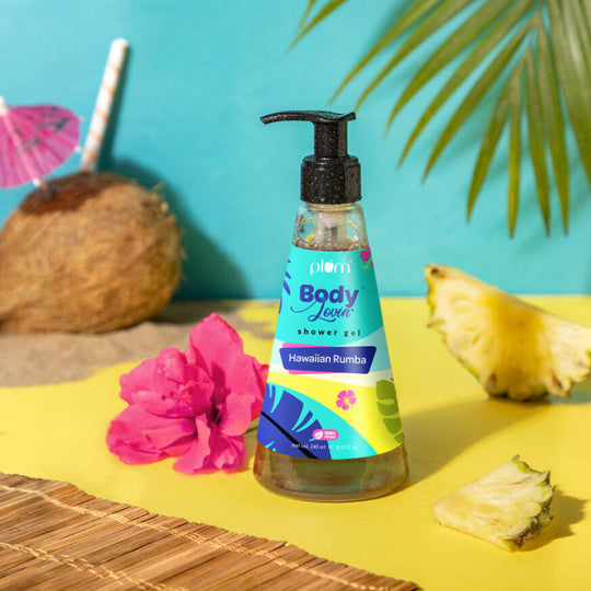 Plum Hawaiian Rumba Shower Gel by Plum BodyLovin' | SLS-Free | Hydrating Formula | Fresh Beachy Fragrance | Aloe-Infused Body Wash, 240ml Buy at Indicrest