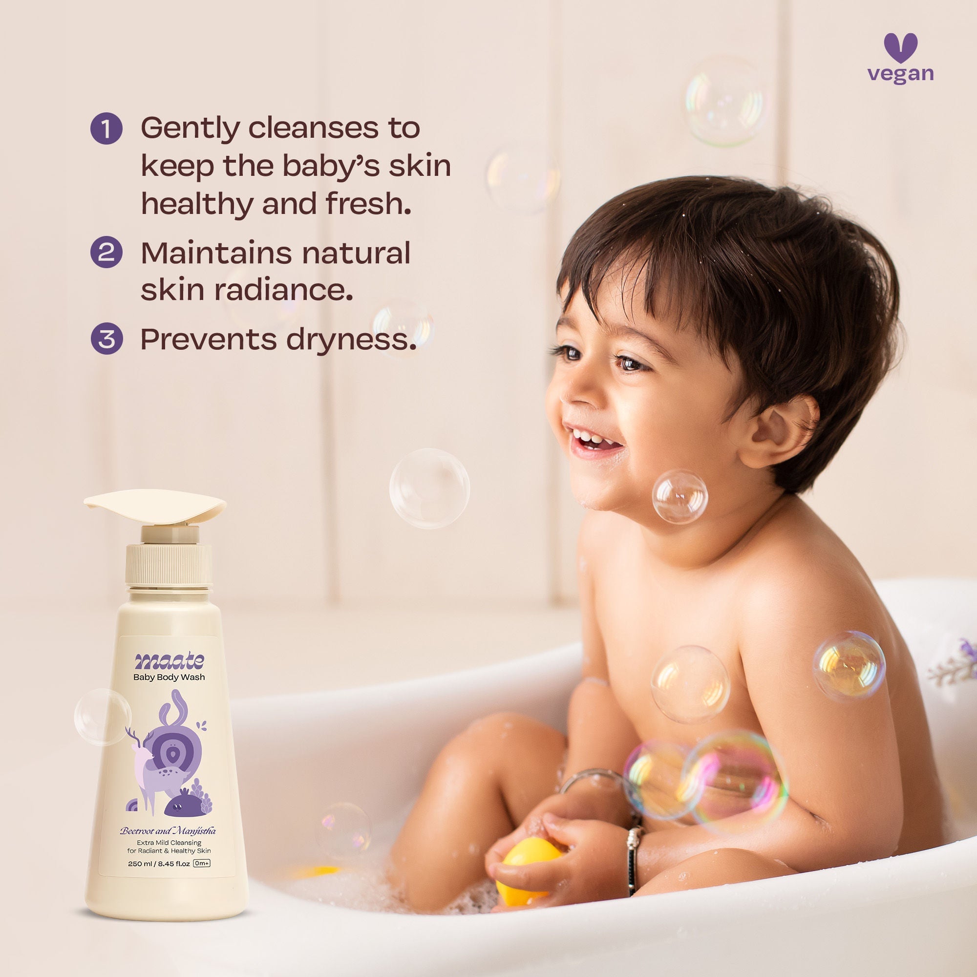 Maate Baby Body Wash Lotion with Kokum Butter & Orange Oil, Face & Body Moisturizer, 250ml
