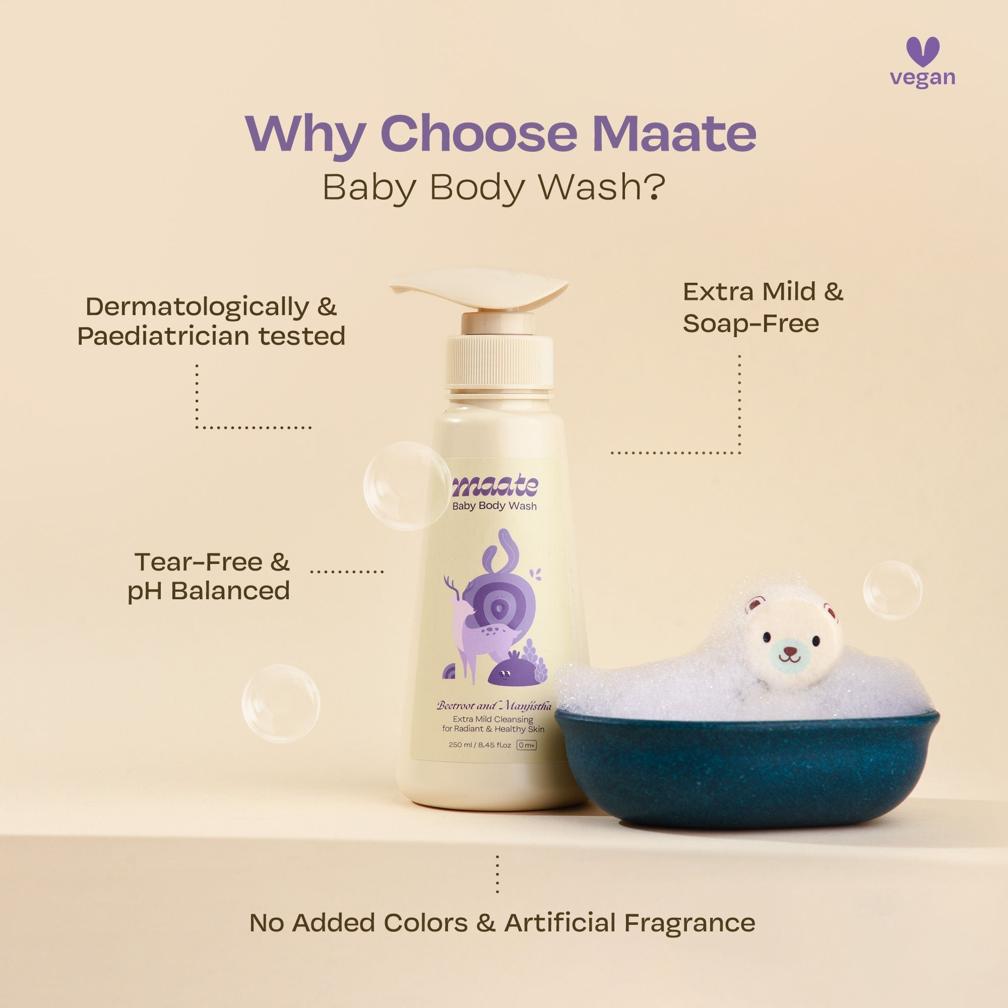 Maate Baby Body Wash Lotion with Kokum Butter & Orange Oil, Face & Body Moisturizer, 250ml