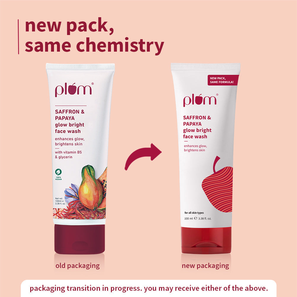 Plum Saffron & Papaya Glow Bright Face Wash | Enhances Glow | Brightens Skin | Gentle & Non-Drying, 100g x 2