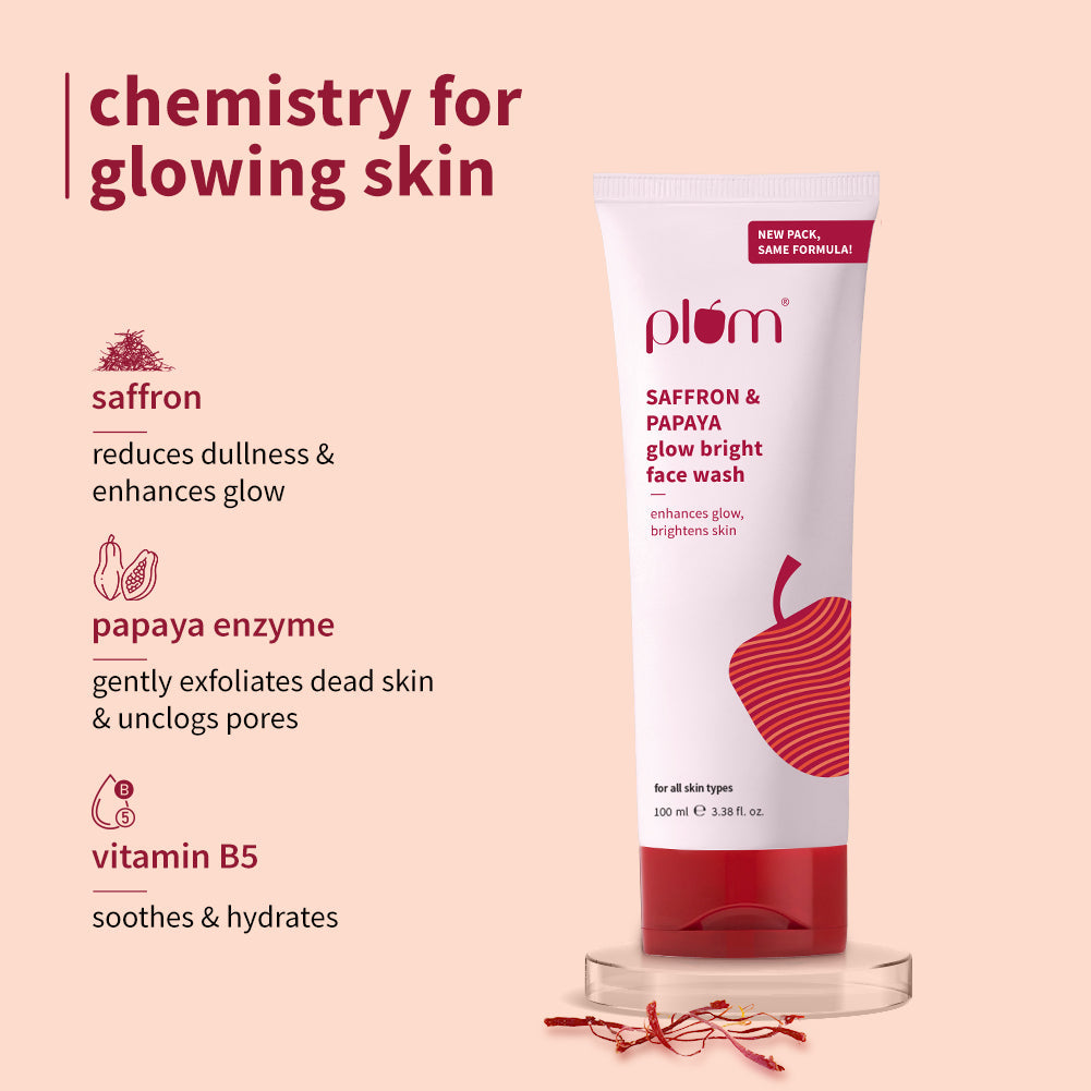Plum Saffron & Papaya Glow Bright Face Wash | Enhances Glow | Brightens Skin | Gentle & Non-Drying, 100g Buy at Indicrest Image 4