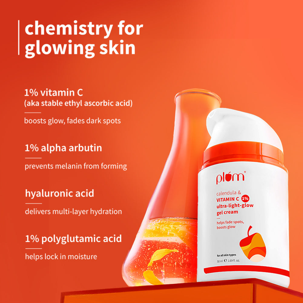 Plum 1% Vitamin C Ultra-Light-Glow Boosting Gel Cream with Alpha Arbutin | Boosts Glow | Fades Dark Spots & Pigmentation | Deeply Hydrates, 50g