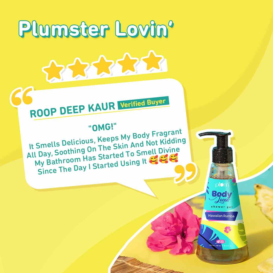 Plum Hawaiian Rumba Shower Gel by Plum BodyLovin' | SLS-Free | Hydrating Formula | Fresh Beachy Fragrance | Aloe-Infused Body Wash, 240ml