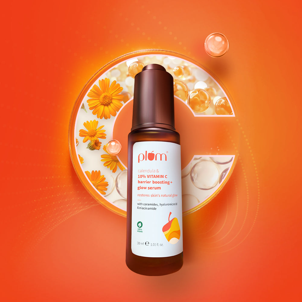 Plum 10% Vitamin C Barrier Boosting + Glow Serum with Calendula | Boosts Glow From 1st Use | Fades Dark Spots In 14 Days | Dermat-Tested, 30ml