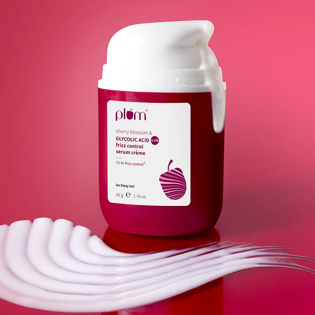 Plum 0.3% Glycolic Acid & Cherry Blossom Frizz Control Serum Creme | 72-Hr Humidity-Proof Frizz Control, 50g