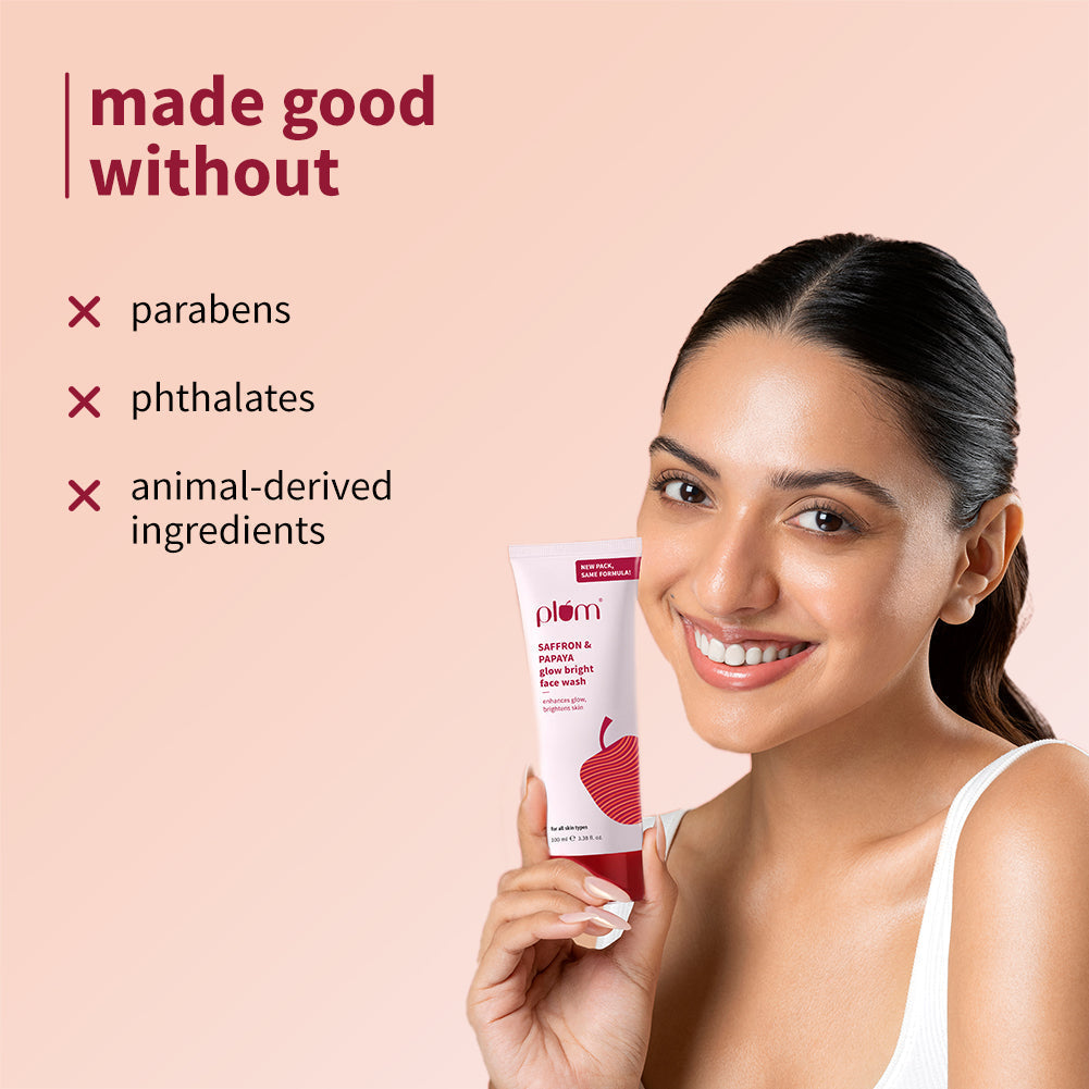 Plum Saffron & Papaya Glow Bright Face Wash | Enhances Glow | Brightens Skin | Gentle & Non-Drying, 100g x 2