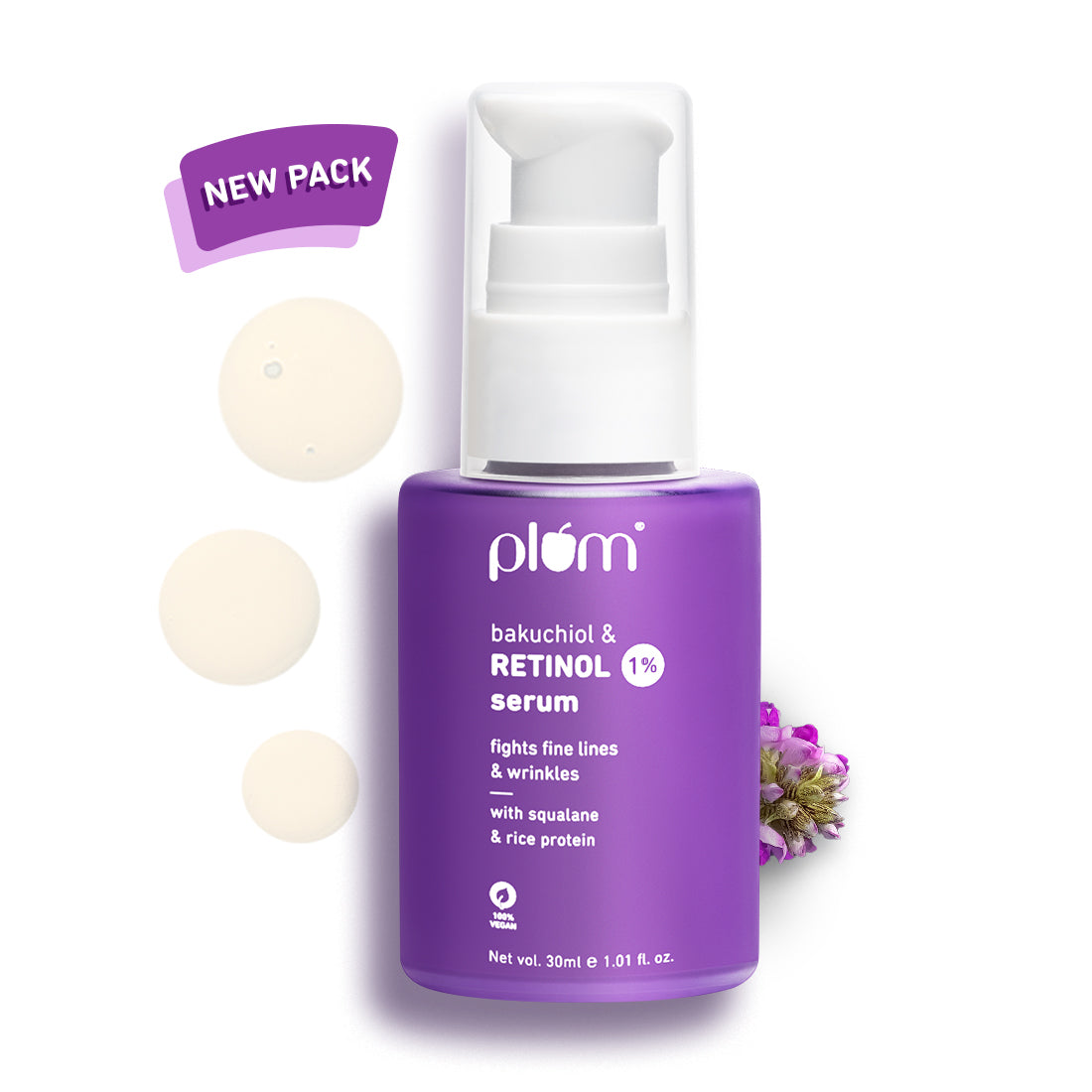 Plum 1% Retinol Serum for Face with Bakuchiol | Reduces Fine Lines & Wrinkles | Boosts Collagen, 30ml