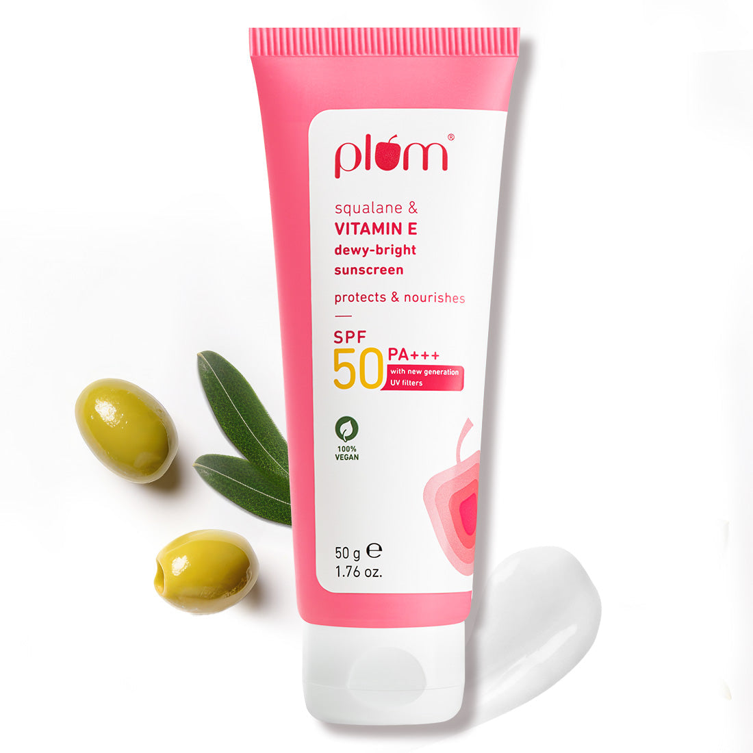 Plum Squalane & Vitamin E SPF 50 PA+++ Dewy-Bright Sunscreen | Safe, New Gen UV Filters | No White Cast, 50g