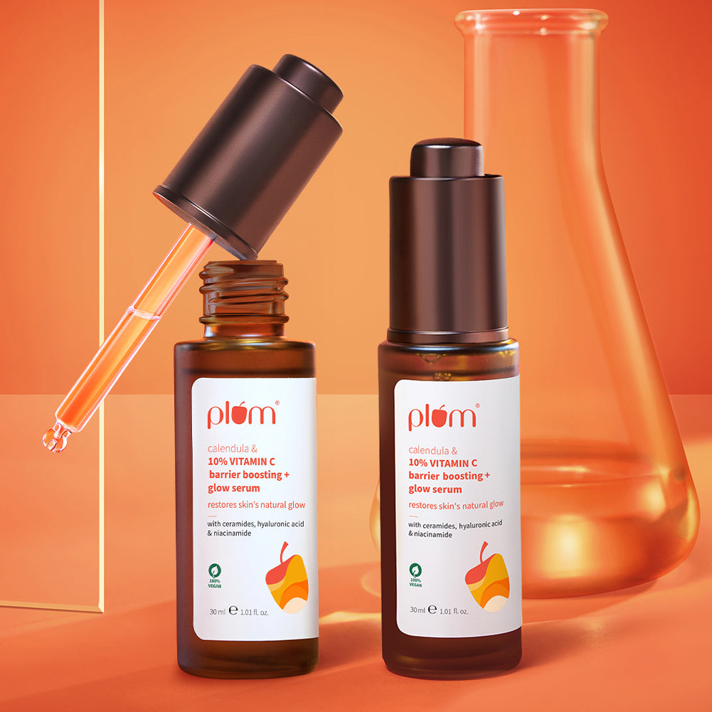 Plum 10% Vitamin C Barrier Boosting + Glow Serum with Calendula | Boosts Glow From 1st Use | Fades Dark Spots In 14 Days | Dermat-Tested, 30ml