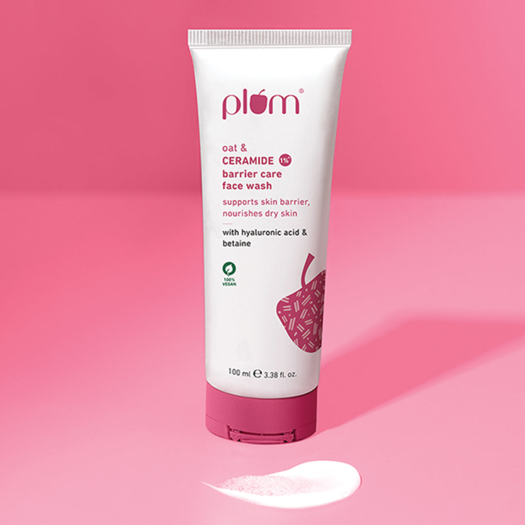 Plum Oat & 1% Ceramide Barrier Care Face Wash | Maintains & Preserves Skin Barrier | Hydrates & Nourishes Skin | Sulphate-Free & Non-Drying | For Normal & Dry Skin, 100ml