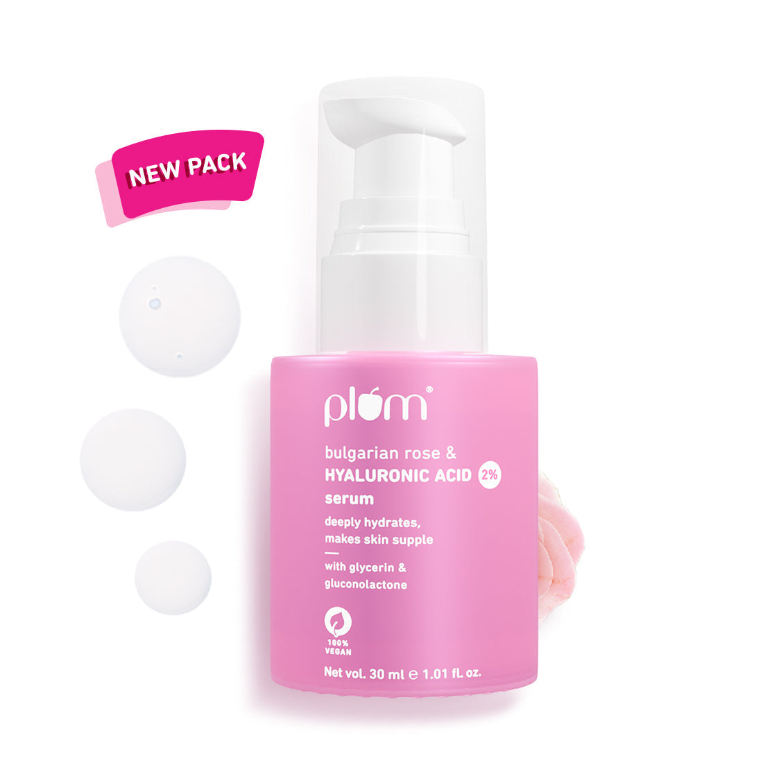 Plum 2% Hyaluronic Acid Serum for Face with Bulgarian Rose | Deeply Hydrates | Calms Inflammation | Plumps-Up Skin, 30ml