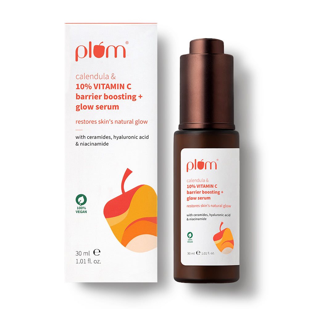 Plum 10% Vitamin C Barrier Boosting + Glow Serum with Calendula | Boosts Glow From 1st Use | Fades Dark Spots In 14 Days | Dermat-Tested, 30ml x 2