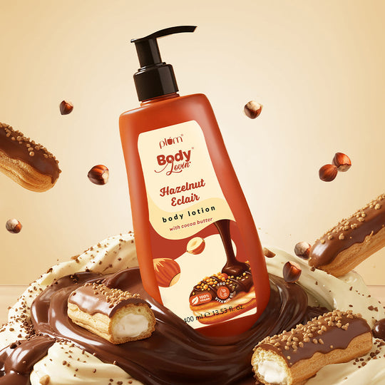 Plum Hazelnut Eclair Body Lotion by Plum BodyLovin' | Deep Moisturization | Cocoa Butter & Vitamin B5 | Decadent Hazelnut Chocolate Fragrance | Non-Greasy & Lightweight, 400ml Buy at Indicrest