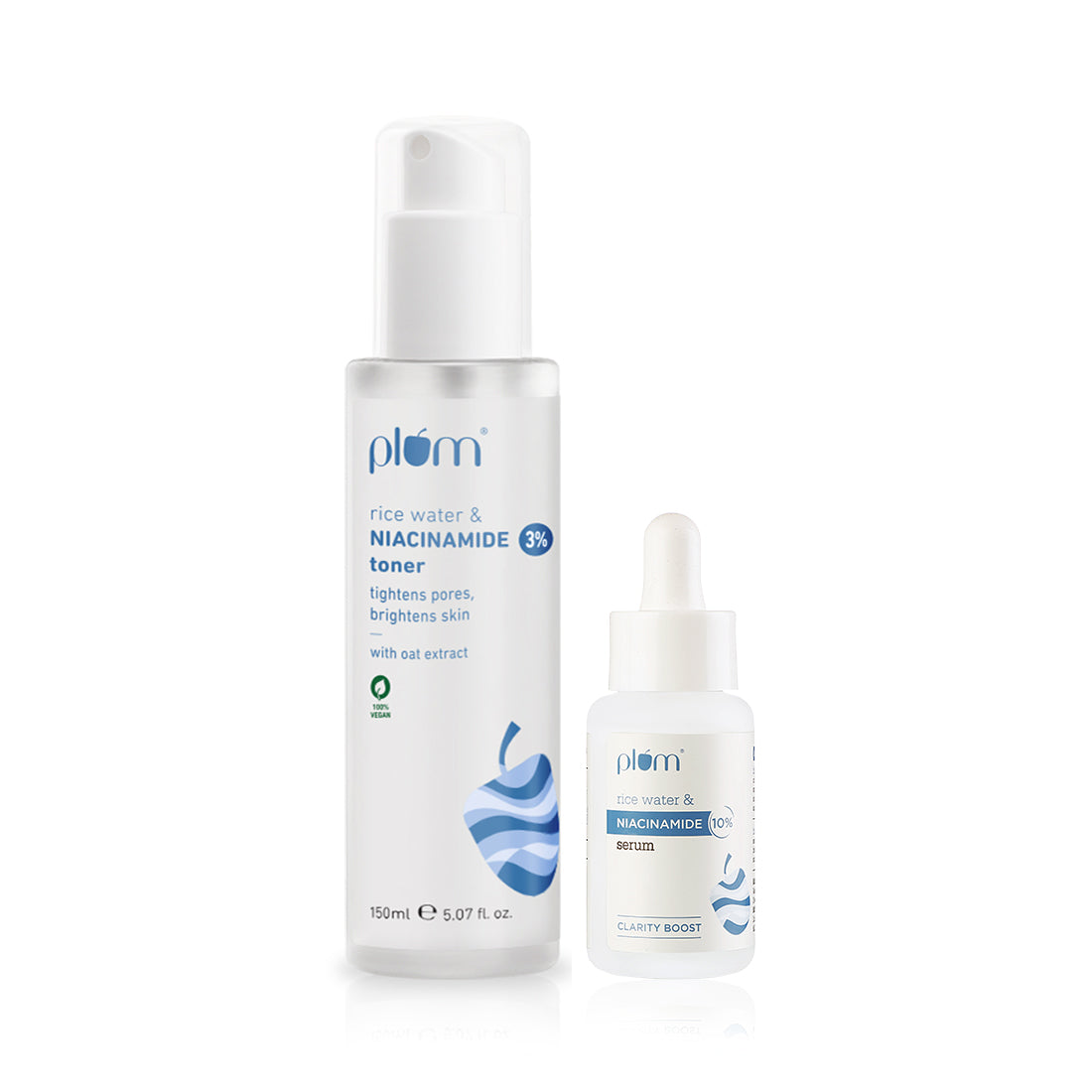 Plum Niacinamide with Rice Water Acne Busting Duo - Face Serum (30ml) & Toner | Refines & Tightens Pores