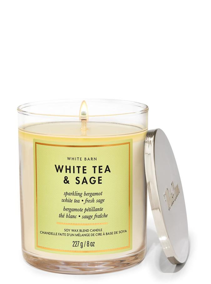 Bath & Body Works White Tea & Sage Single Wick Candle, 227 g / 8 oz
