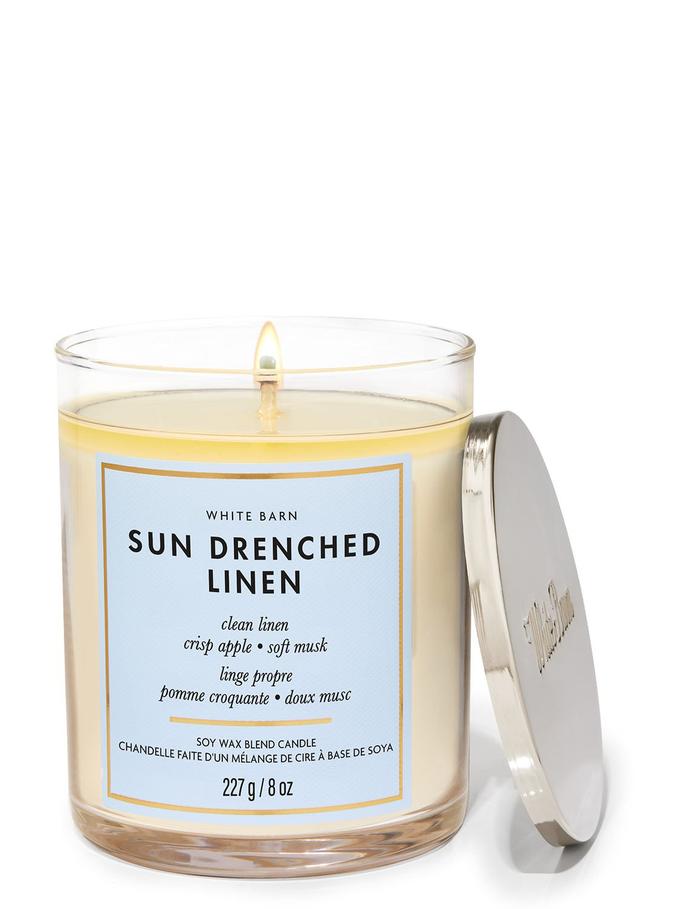 Bath & Body Works Sun-Drenched Linen Single Wick Candle, 227 g / 8 oz