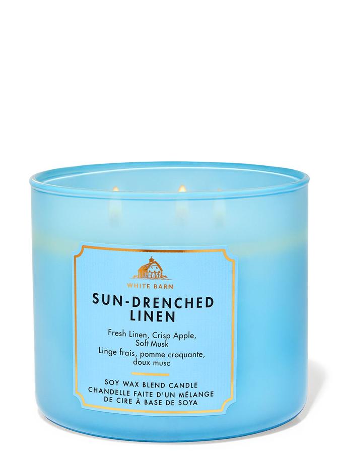 Bath & Body Works Sun-Drenched Linen 3-Wick Candle, 411 g/ 14.5 oz