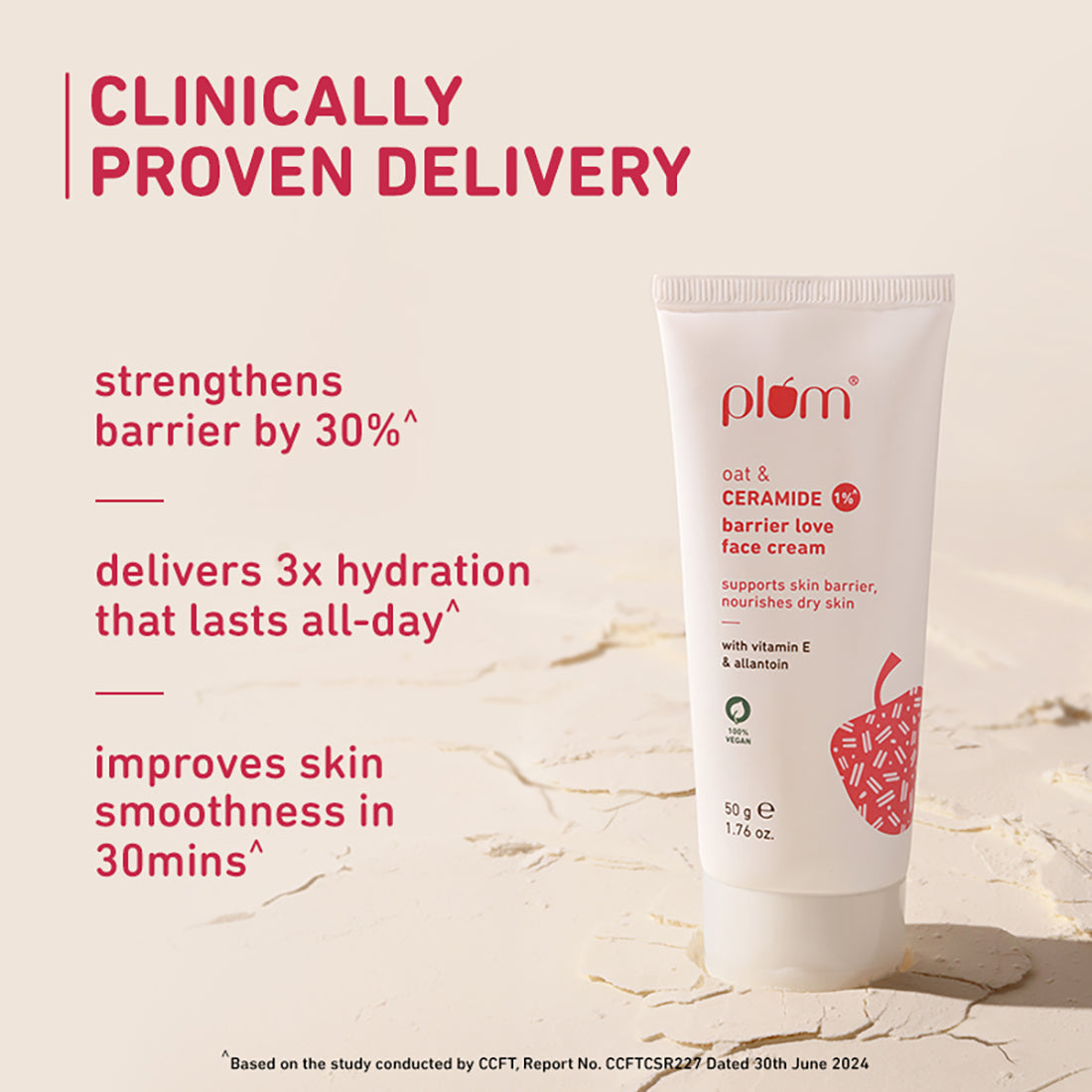 Plum Oat & 1% Ceramide Face Cream for Dry Skin | "3X Lasting Moisturization | Strengthens Skin Barrier | Dermat- Tested, 50g