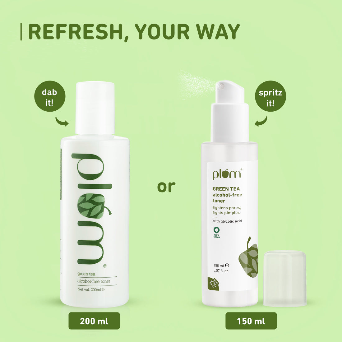 Plum Green Tea Alcohol-Free, Pore Tightening Face Toner | Tightens Pores | Non-Comedogenic | Dermat-Tested, 150ml