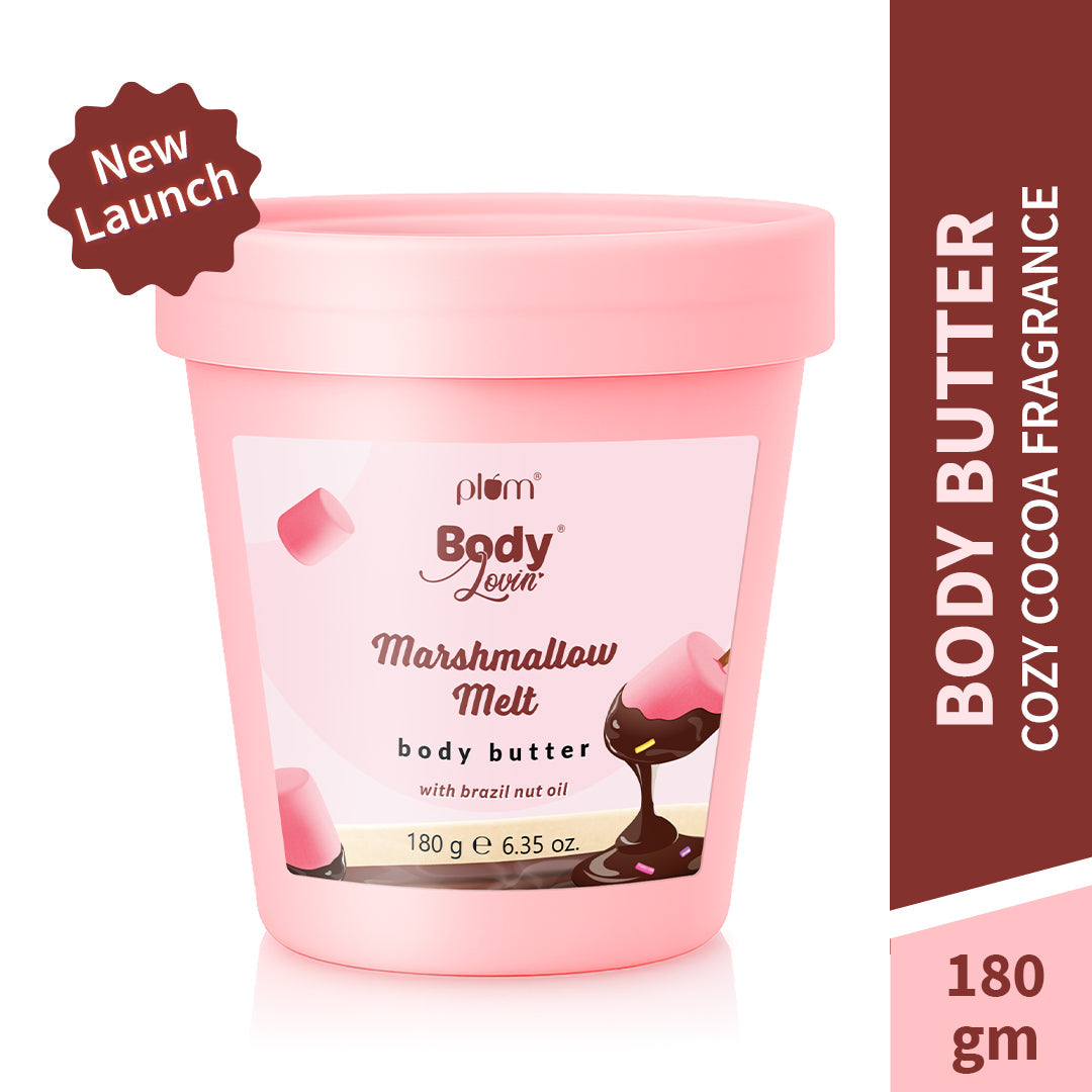 Plum Marshmallow Melt Body Butter by Plum BodyLovin' | Deep Moisturization | Shea Butter & Brazil Nut Oil | Cozy Cocoa Fragrance | Non-Greasy & Lightweight, 180g Buy at Indicrest Image 2