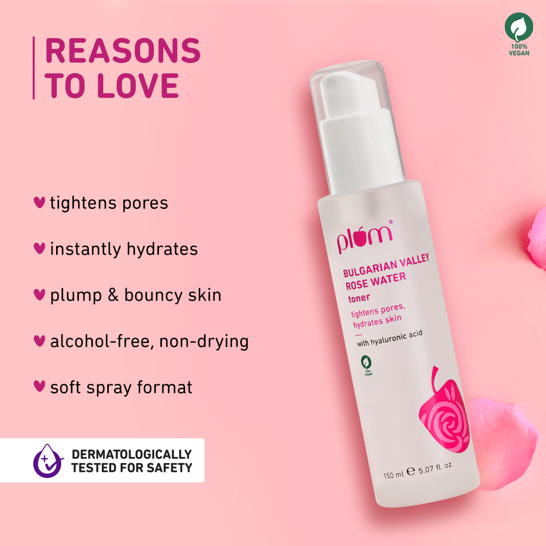 Plum Bulgarian Valley Rose Water Toner for tighter pores | Alcohol-Free Toner | Instantly Hydrates | Soothes & Calms Skin | Tightens Pores | Dermat-Tested, 100ml