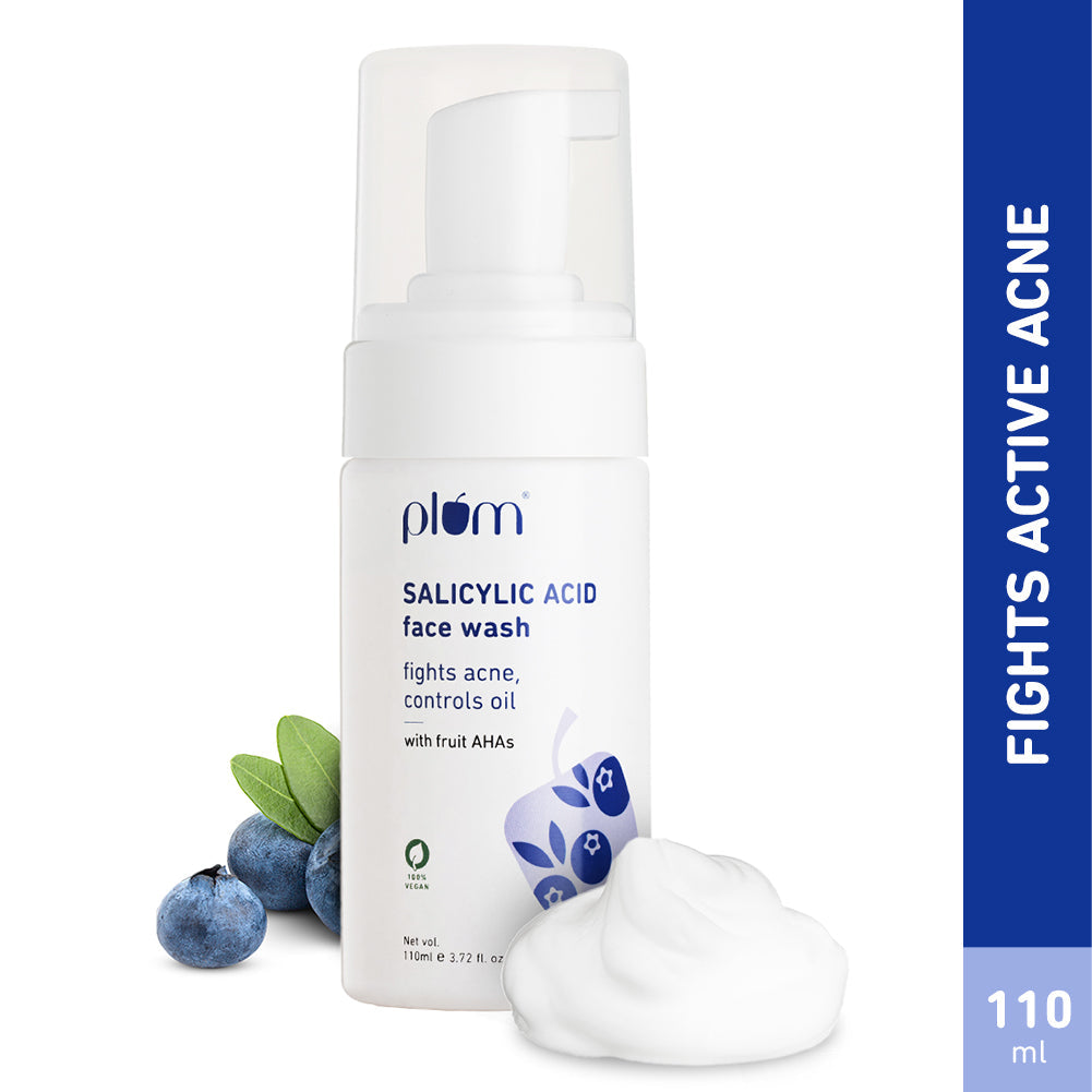 Plum 1% Encapsulated Salicylic Acid Foaming Face Wash for Acne | Fights Acne | Controls Oil | Smoothens Skin, 110ml