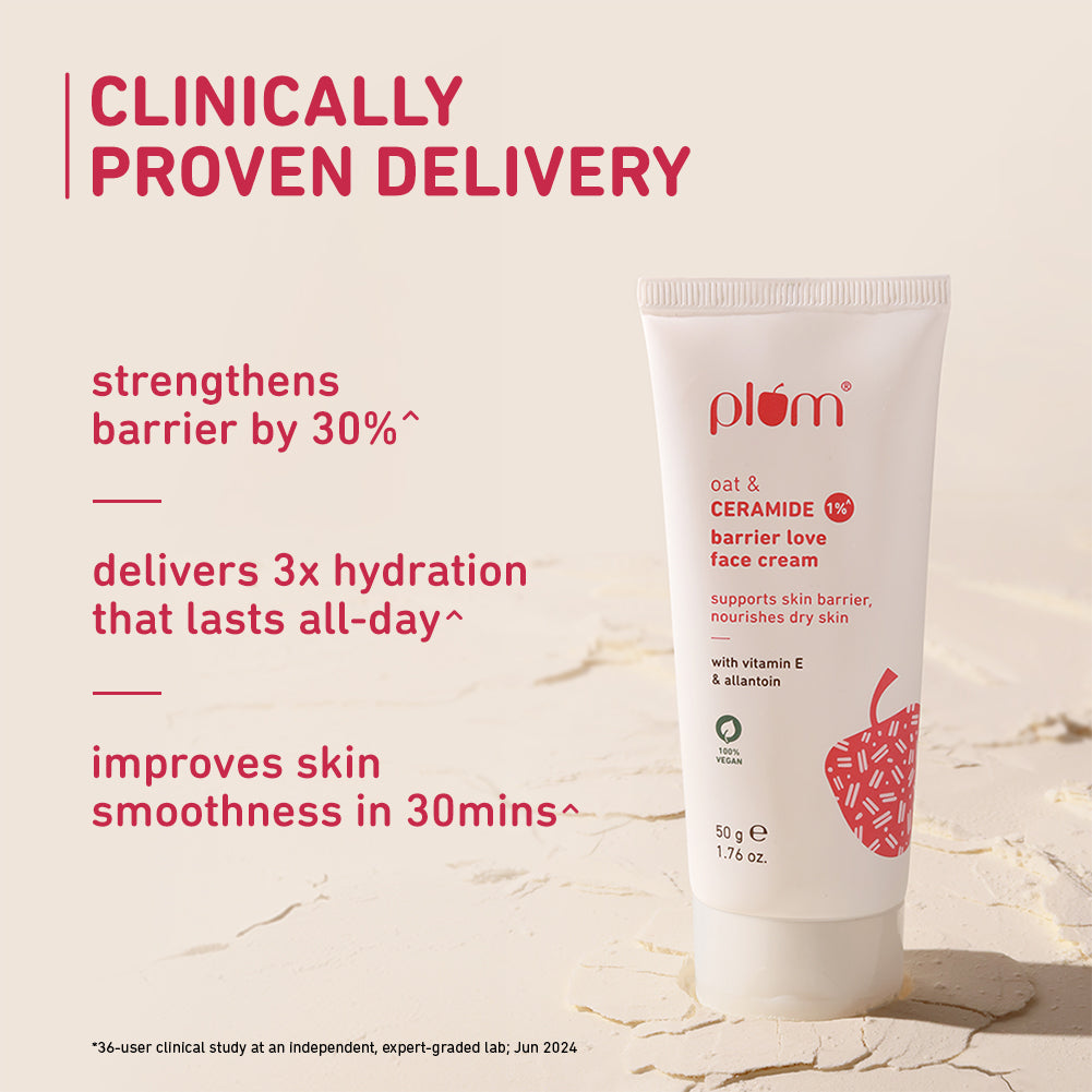 Plum Oat & 1% Ceramide Face Cream for Dry Skin | "3X Lasting Moisturization | Strengthens Skin Barrier | Dermat- Tested, 50g x 2