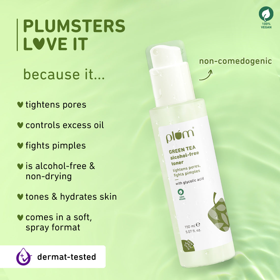 Plum Green Tea Alcohol-Free, Pore Tightening Face Toner | Tightens Pores | Non-Comedogenic | Dermat-Tested, 150ml