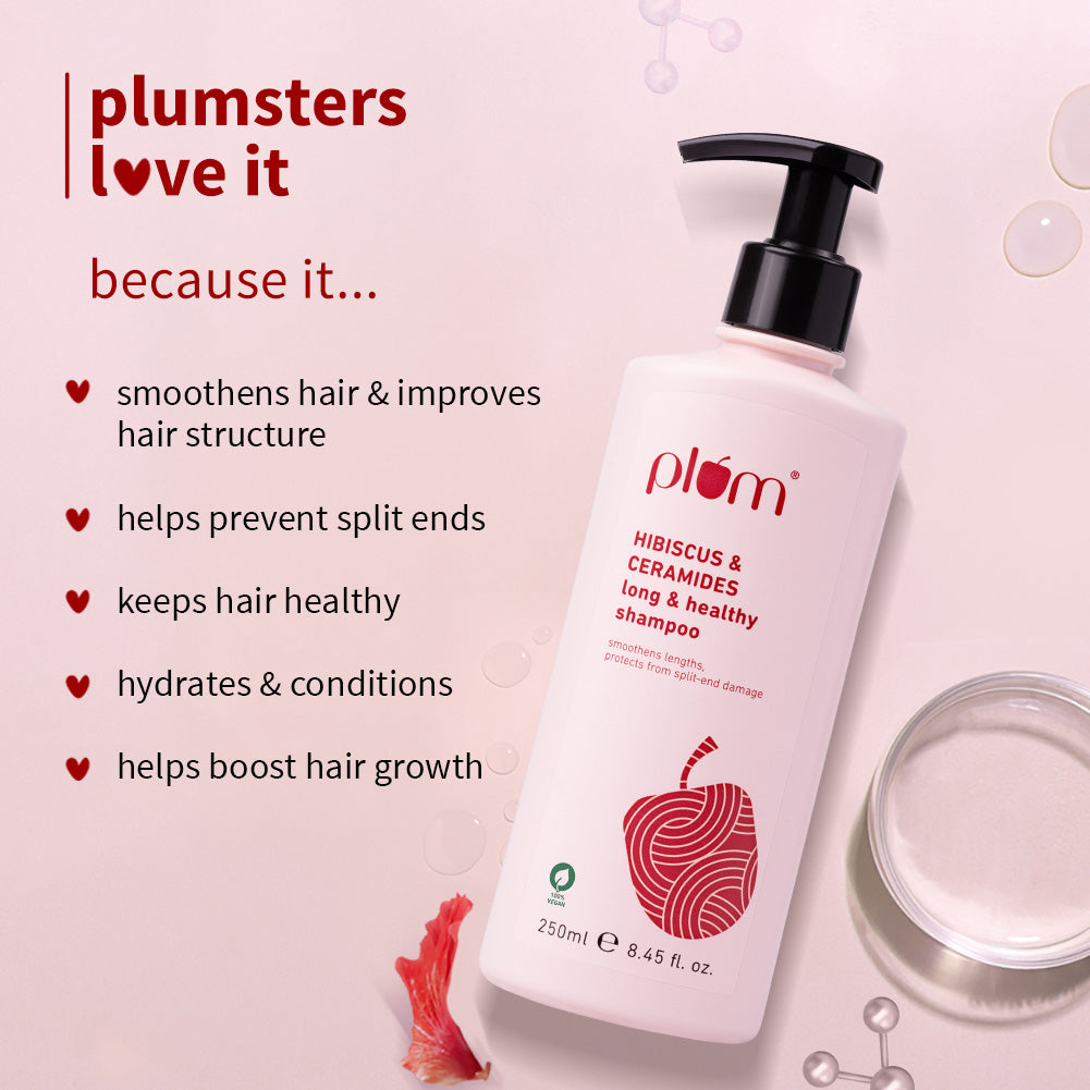 Plum Hibiscus & Ceramides Shampoo for Split Ends | Boosts Hair Growth | Prevents Split Ends, 250ml Buy at Indicrest Image 2