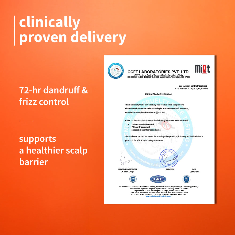 Plum Anti-Dandruff Shampoo with Volcanic Minerals & 0.5% Salicylic Acid | 72-Hr Dandruff & Frizz Control | Prevents Dry Hair, 250ml