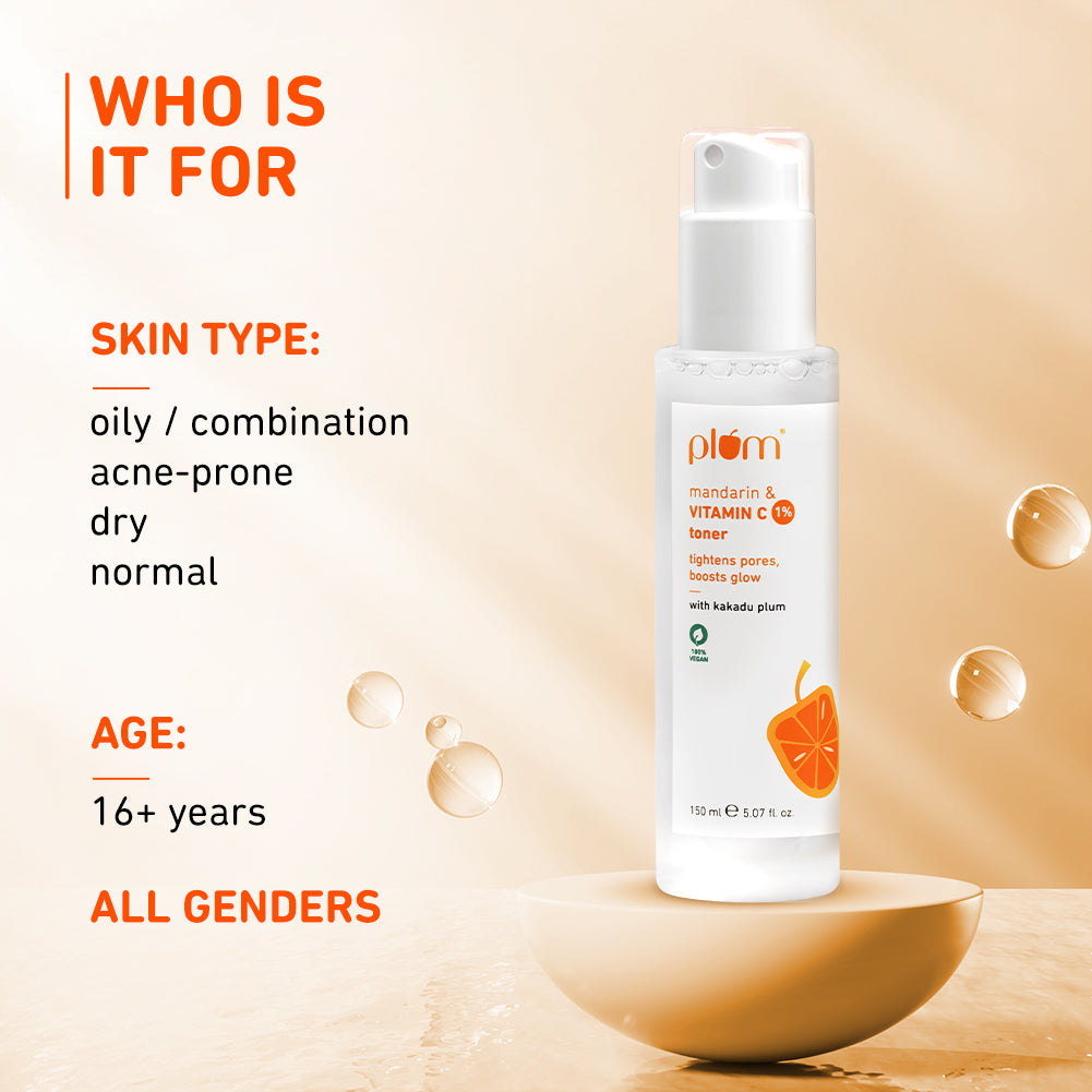 Plum Vitamin C Face Toner with Mandarin & Kakadu Plum | Boosts Glow | Fades Dark Spots & Hyperpigmentation | Tightens Pores, 150ml