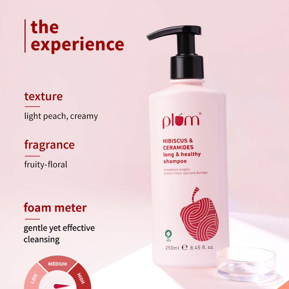 Plum Hibiscus & Ceramides Shampoo for Split Ends | Boosts Hair Growth | Prevents Split Ends, 250ml