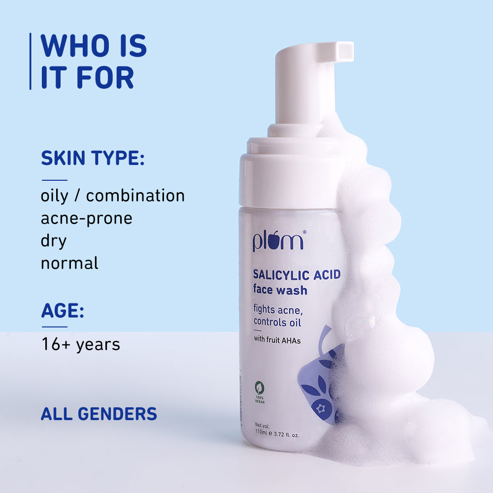 Plum 1% Encapsulated Salicylic Acid Foaming Face Wash for Acne | Fights Acne | Controls Oil | Smoothens Skin, 110ml x 2