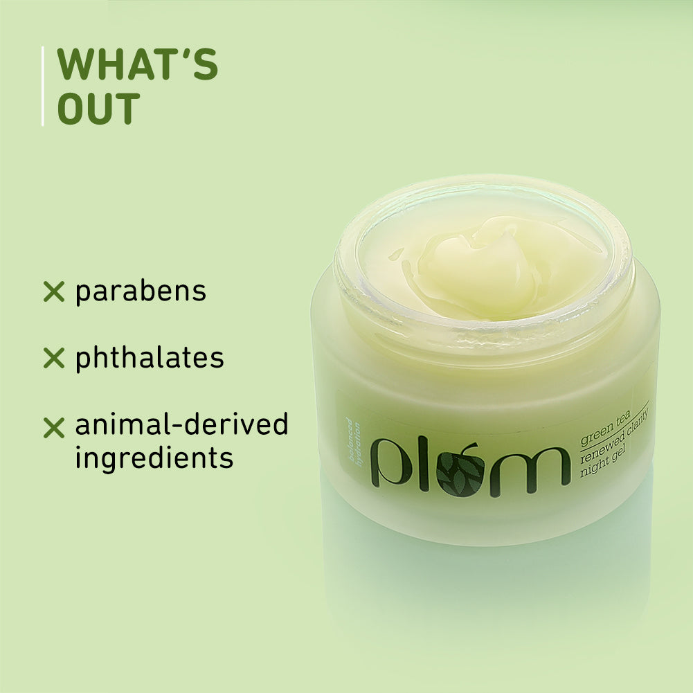 Plum Green Tea Renewed Clarity Night Gel Cream for Oily Skin | Fights Acne| Overnight Hydration |Lightweight & Non-Greasy, 50ml x 2 Buy at Indicrest Image 13
