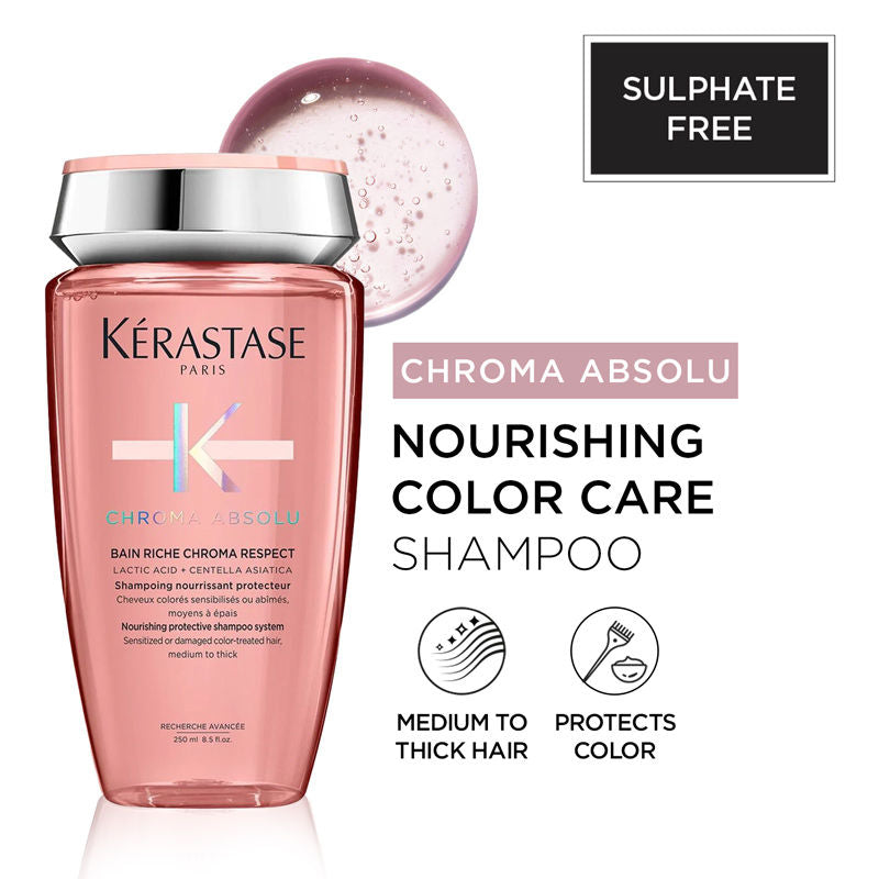 Kerastase Chroma Absolu Bain Riche Shampoo For Color Treated Thick Hair, Sulphate-Free, 250ml, Buy from Indicrest
