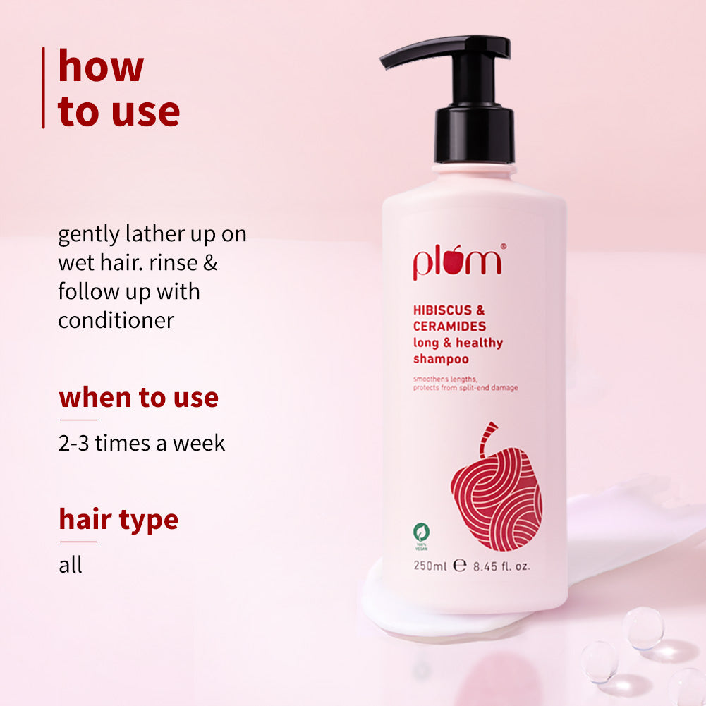 Plum Hibiscus & Ceramides Shampoo for Split Ends | Boosts Hair Growth | Prevents Split Ends, 250ml