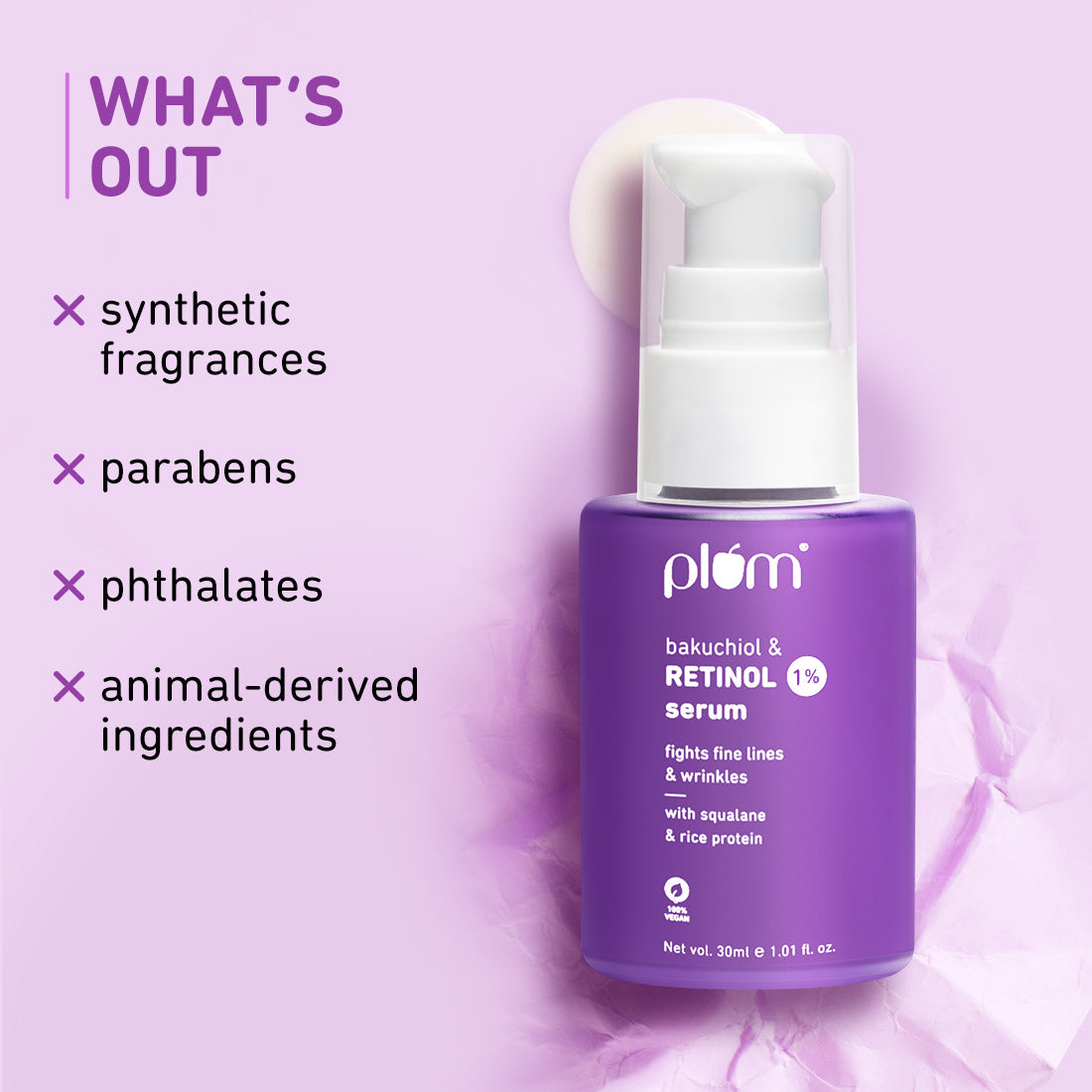 Plum 1% Retinol Serum for Face with Bakuchiol | Reduces Fine Lines & Wrinkles | Boosts Collagen, 20ml