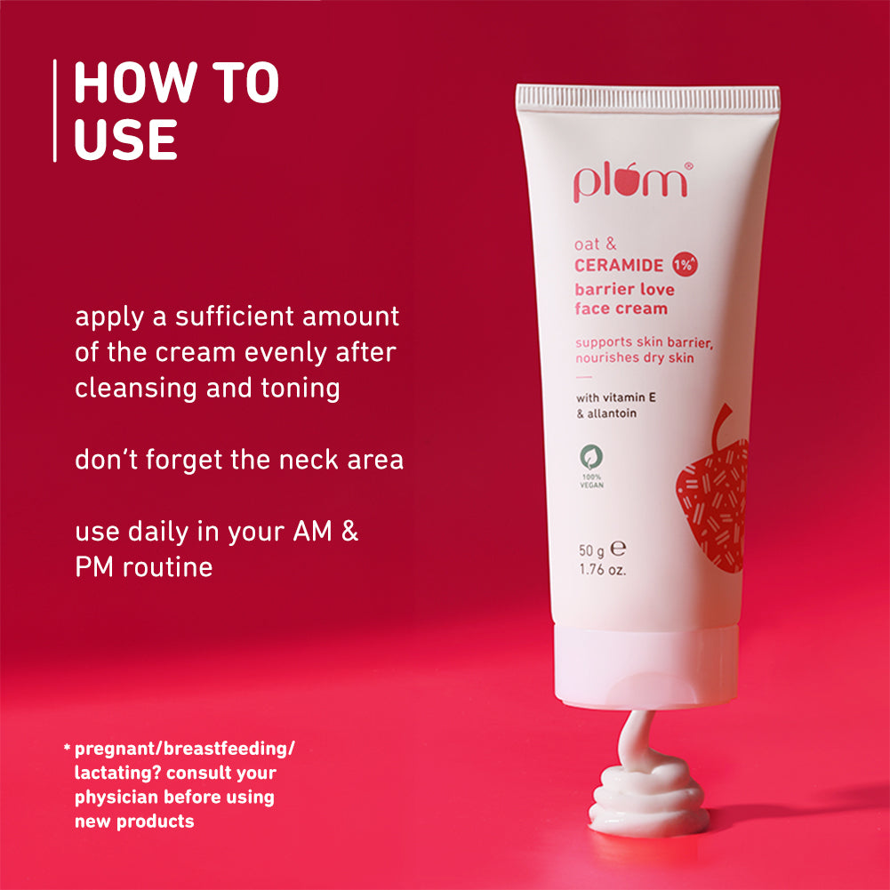 Plum Oat & 1% Ceramide Face Cream for Dry Skin | "3X Lasting Moisturization | Strengthens Skin Barrier | Dermat- Tested, 50g