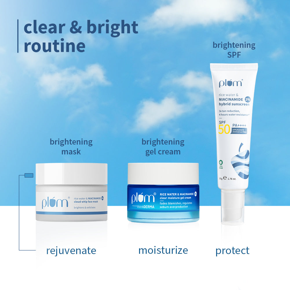 Plum Rice Water & 5% Niacinamide Cloud Whip Face Mask | Brightens | Gently Exfoliates | Hydrates & Nourishes, 50g