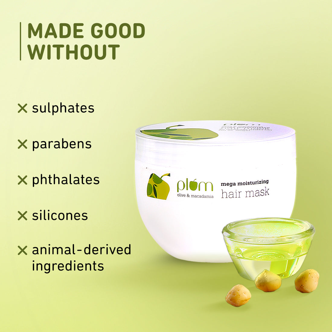 Plum Olive & Macadamia Mega Moisturizing Hair Mask | Repairs Damage | Smoothens Hair, 250g