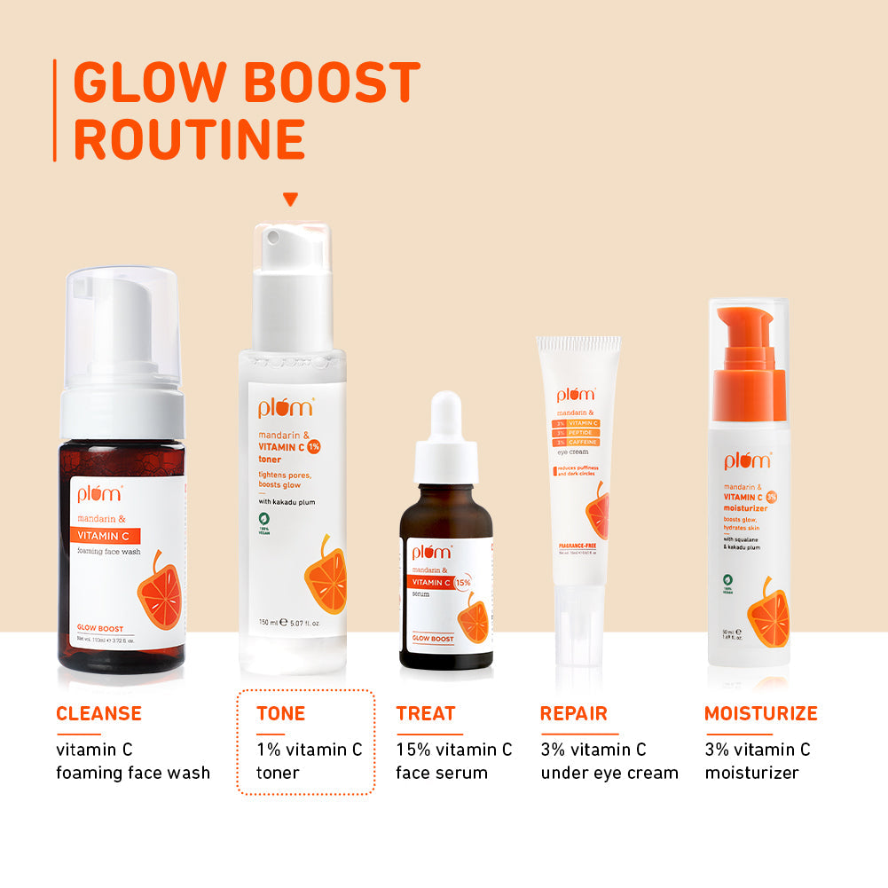 Plum Vitamin C Face Toner with Mandarin & Kakadu Plum | Boosts Glow | Fades Dark Spots & Hyperpigmentation | Tightens Pores, 150ml