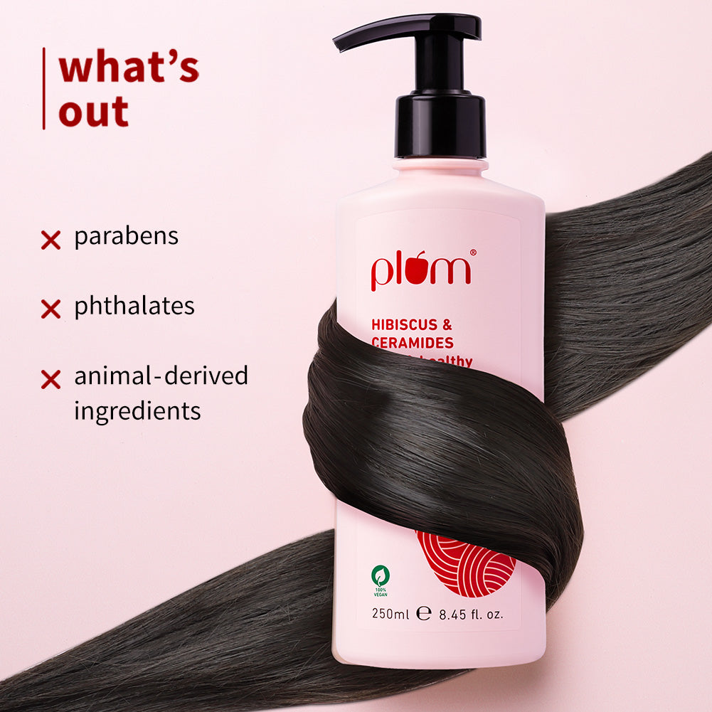 Plum Hibiscus & Ceramides Shampoo for Split Ends | Boosts Hair Growth | Prevents Split Ends, 250ml