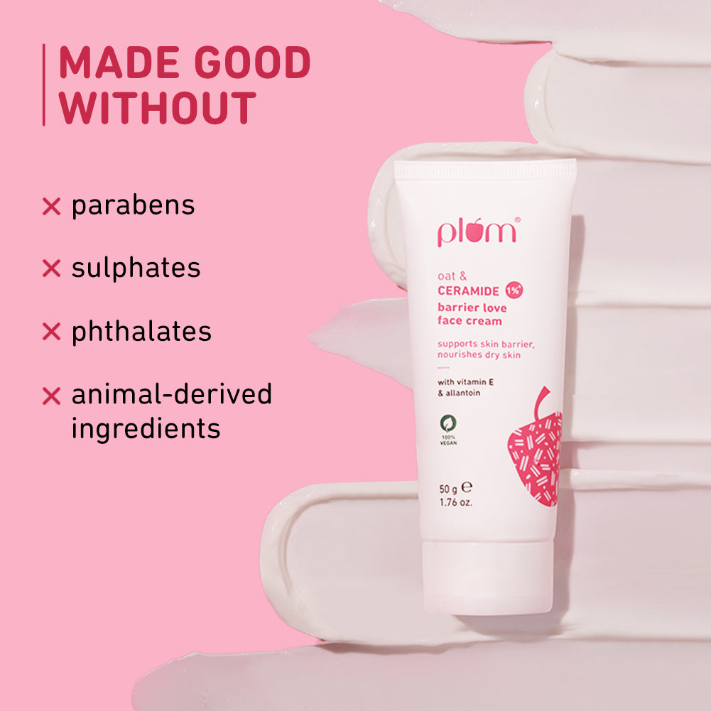 Plum Oat & 1% Ceramide Face Cream for Dry Skin | "3X Lasting Moisturization | Strengthens Skin Barrier | Dermat- Tested, 50g