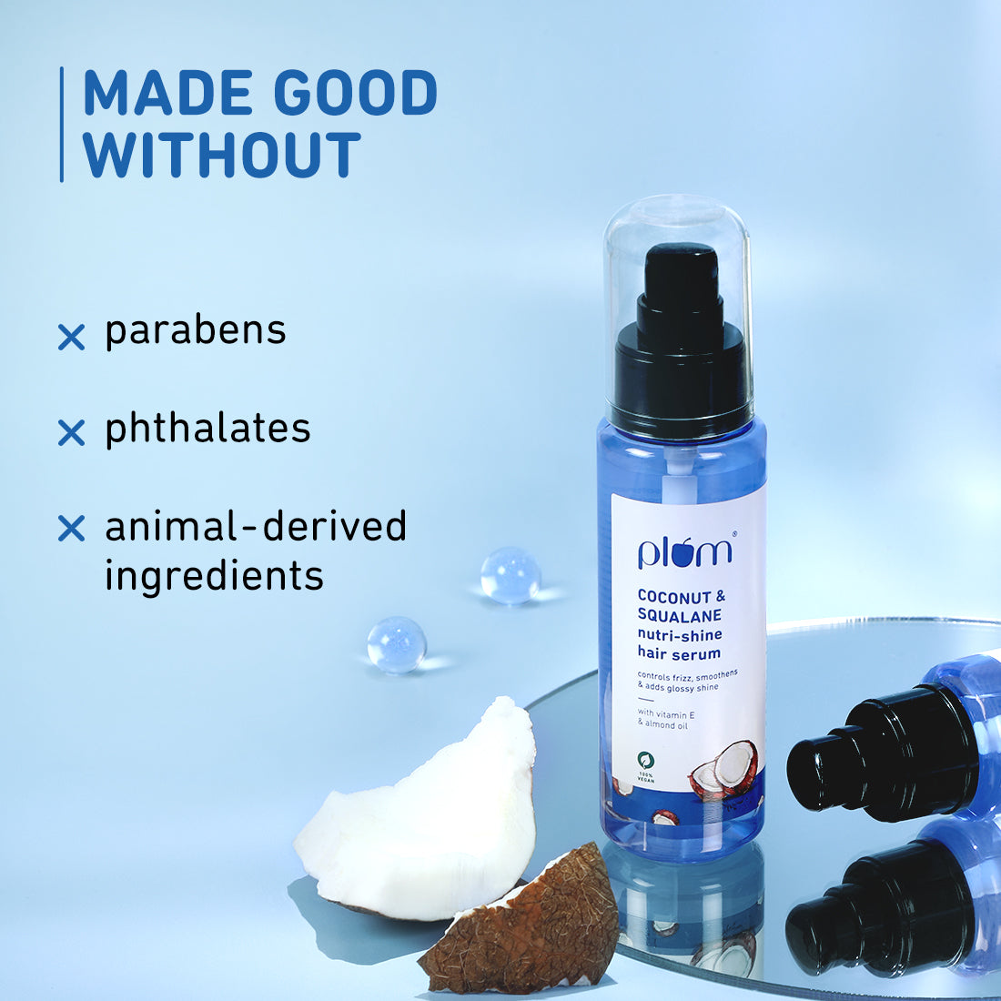 Plum Coconut & Squalane Hair Serum for Soft, Shiny Hair | 22X Shinier Hair In 1 Use | Reduces Frizz, 75ml