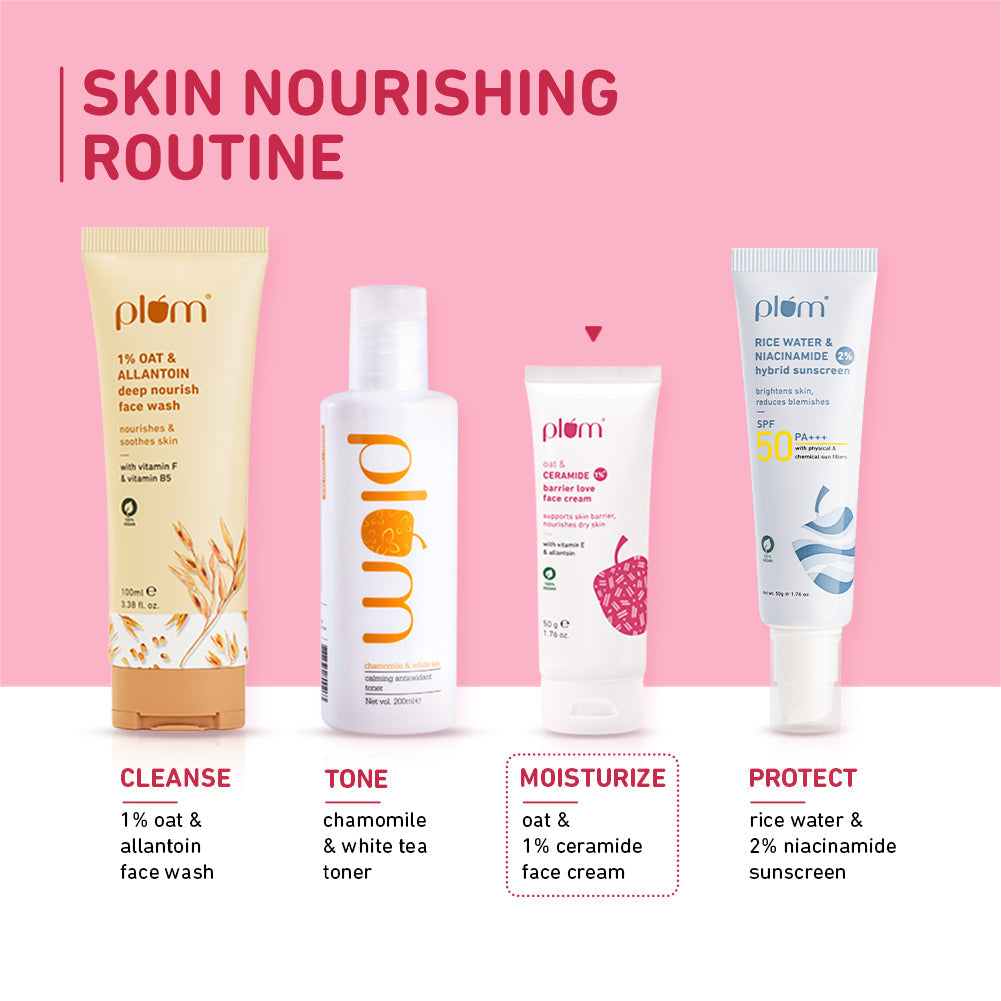 Plum Oat & 1% Ceramide Face Cream for Dry Skin | "3X Lasting Moisturization | Strengthens Skin Barrier | Dermat- Tested, 50g