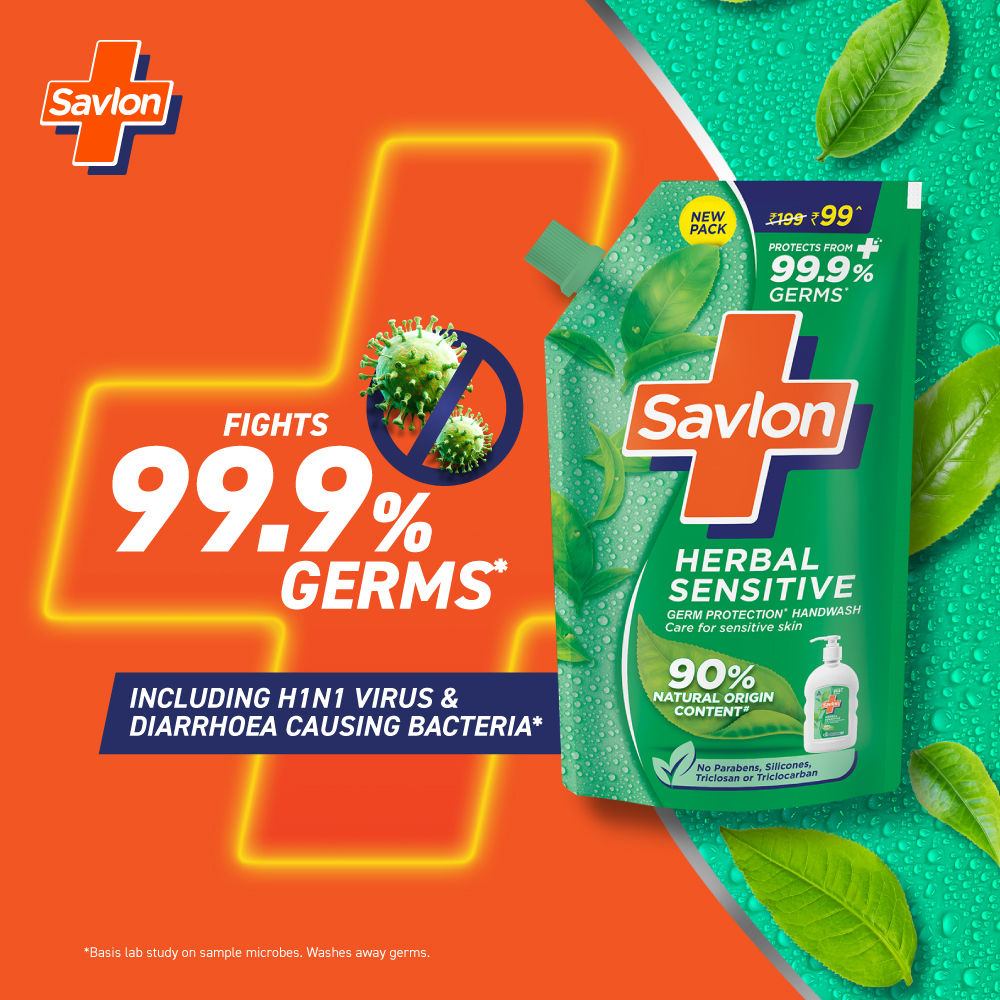 Savlon Herbal Sensitive PH Balanced Liquid Handwash Refill Pouch, 650ml Buy at Indicrest Image 2
