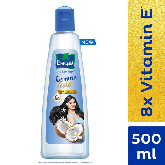 Parachute Advansed Jasmine Gold Coconut Hair Oil, Vitamin-E, Super Shiny Hair, Non-sticky, 500ml Buy at Indicrest