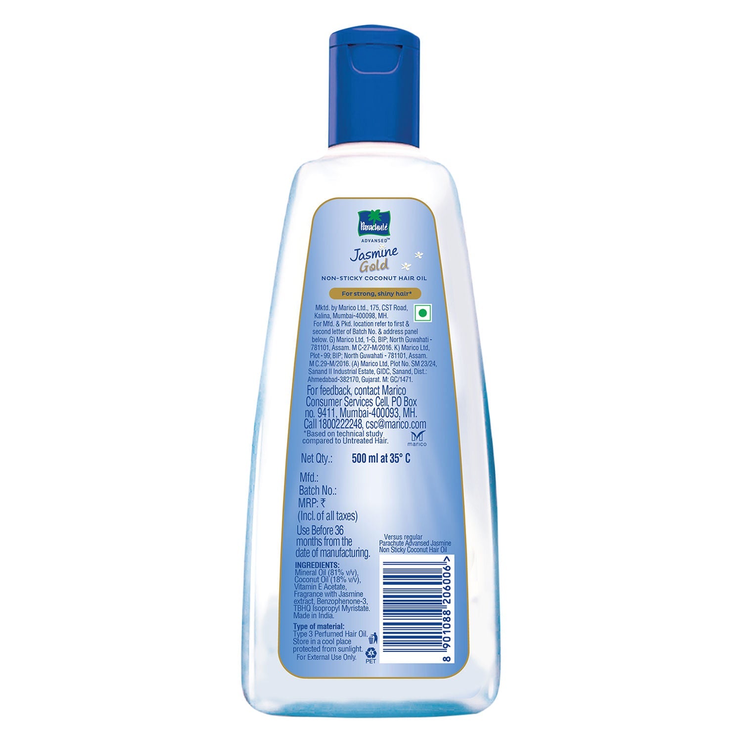 Parachute Advansed Jasmine Gold Coconut Hair Oil, Vitamin-E, Super Shiny Hair, Non-sticky, 500ml Buy at Indicrest Image 8
