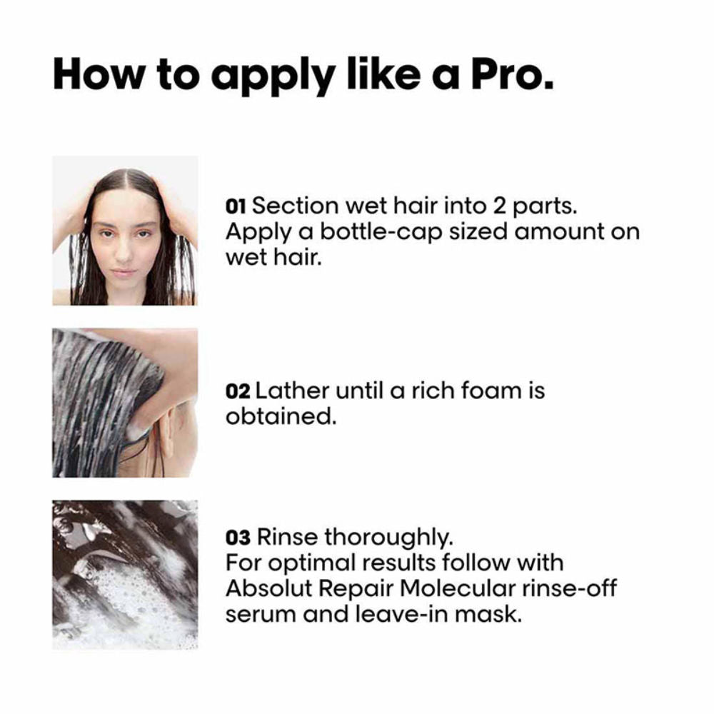 L'Oreal Professionnel Absolut Repair Molecular Shampoo 300ml | Rinse-Off Serum, 250ml Combo For Very Damaged Hair